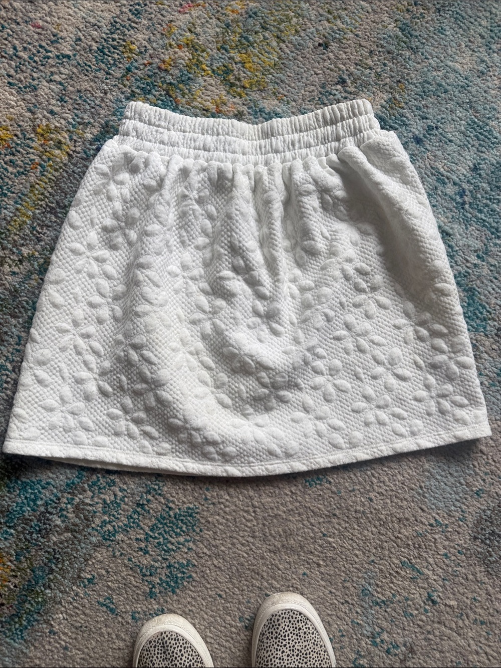 ASOS White Quilted Floral Mini Skirt with Elastic Waistband